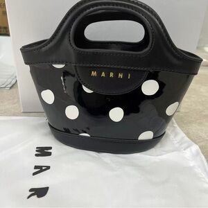 Marni Black and White Polka Dot Patent Mini Tote